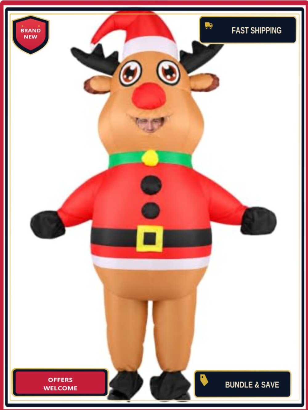 Inflatable Reindeer Costume Adult One Size Polyester Christmas Blow Up Suit